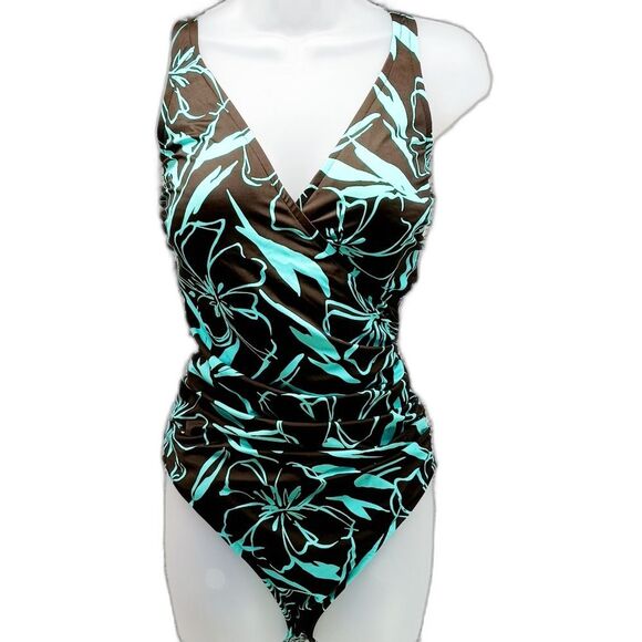 Caribbean Joe Other - Caribbean Joe Missy One Piece Swim Suit/ Bathing Suit. Woman's 18T. Brown/ Blue.